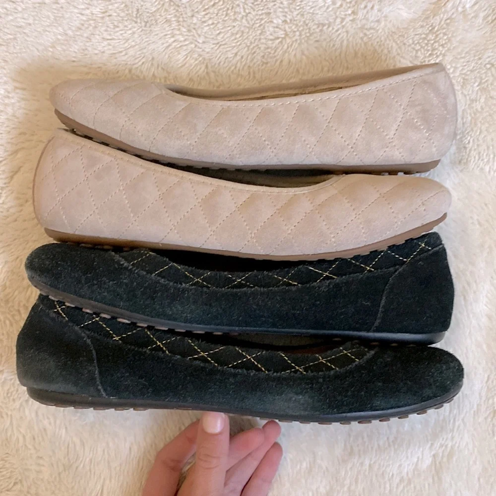 3/$60 Bundle of 2 Quilted Cream and Suede Black Slip On Flats - Picture 5 of 16
